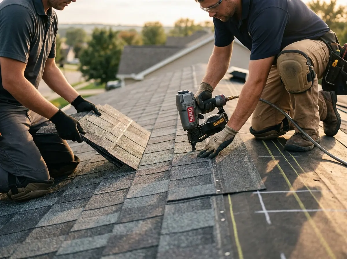 Professional roofer working on a residential roof in Blacksburg